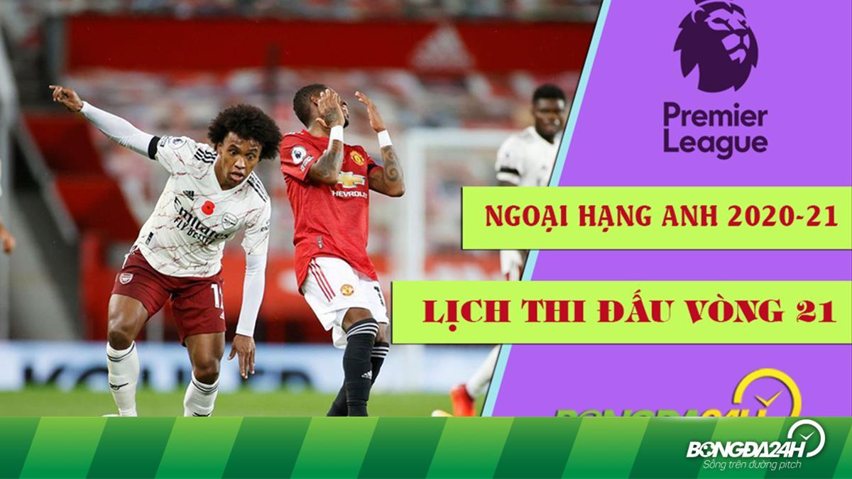 Lịch thi đấu Ngoại hạng Anh 2020/2021 vòng 21 Arsenal vs MU