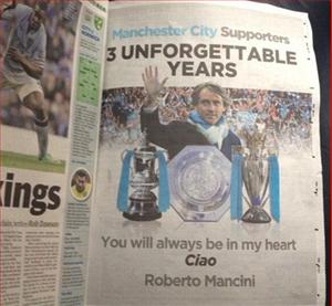 CĐV Man City bỏ tiền túi tri ân Mancini