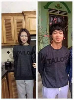 Công Phượng và Hòa Minzy mặc áo đôi đón Tết