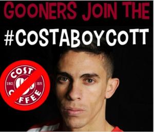 CĐV Arsenal tẩy chay cà phê Costa do trùng tên kẻ thù