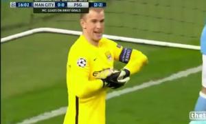 Thủ môn Joe Hart hai lần từ chối cú sút phạt của Ibrahimovic trận Man City 1-0 PSG