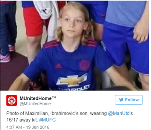 Quý tử nhà Ibrahimovic bất ngờ xuất hiện với áo đấu M.U