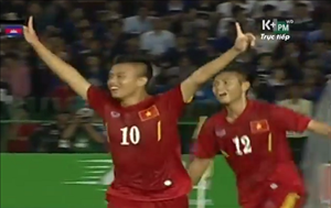 Khắc Khiêm mở tỷ số cho U16 Việt Nam ở trận bán kết U23 Đông Nam Á