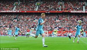 De Bruyne mở tỷ số trận derby Manchester M.U vs Man City