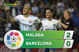 Tổng hợp: Malaga 2-0 Barca (Vòng 31 La Liga 2016/17)