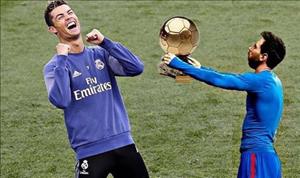 Cris Ronaldo gây bão khi like ảnh chế Messi dâng bóng vàng