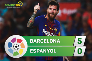 Tổng hợp: Barca 5-0 Espanyol (Vòng 3 La Liga 2017/18)