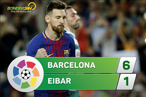 Tổng hợp: Barca 6-1 Eibar (Vòng 5 La Liga 2017/18)