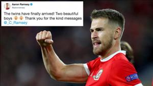 Tiền vệ Ramsey đón quý tử sinh đôi trong ngày Wales giành chiến thắng