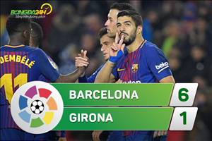 Tổng hợp: Barca 6-1 Girona (Vòng 25 La Liga 2017/18)