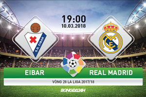 Kết quả Eibar vs Real Madrid trận đấu vòng 28 La Liga 2017/18