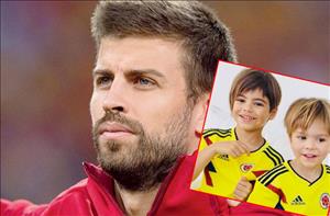Hai con trai của trung vệ Pique mặc áo cổ vũ tuyển Colombia
