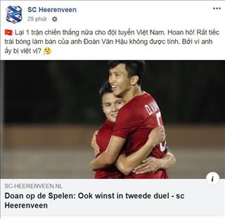 CLB Heerenveen chúc mừng Văn Hậu sau trận thắng của U22 Việt Nam