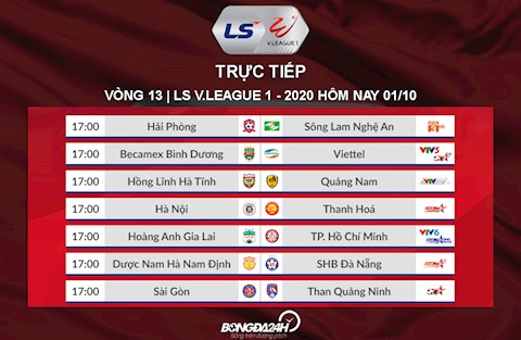 Trực tiếp vòng 13 V.League hôm nay 1/10/2020 (Link xem Full HD)