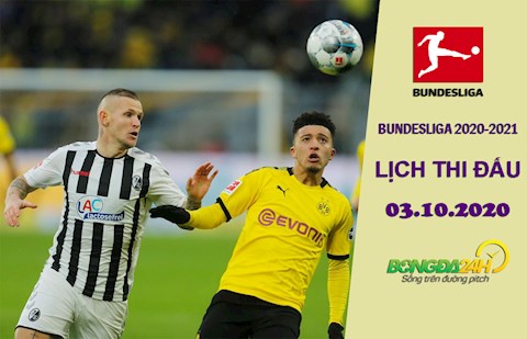 Lịch thi đấu Bundesliga 2020/21 hôm nay 3/10/2020