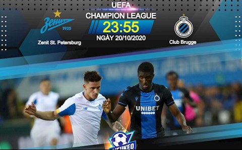 Nhận định bóng đá Zenit vs Club Brugge 23h55 ngày 20/10 (UEFA Champions League 2020/21)