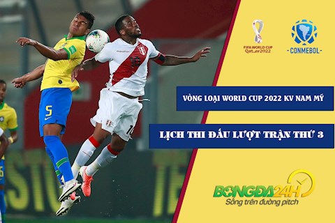 Lịch thi đấu lượt trận 3 vòng loại World Cup 2022 khu vực Nam Mỹ
