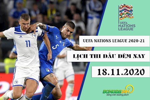 Lịch thi đấu UEFA Nations League 2020/21 đêm nay 18/11