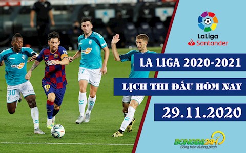 Lịch thi đấu bóng đá TBN La Liga 2020/21 hôm nay 29/11