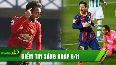 ĐIỂM TIN SÁNG 8/11: Bruno tỏa sáng giúp MU thắng ngược Everton; Messi tỏa sáng trước Real Betis