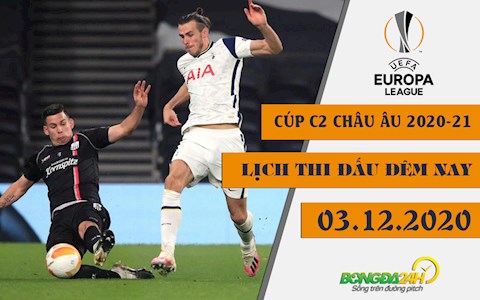 Lịch thi đấu Cúp C2 châu Âu - UEFA Europa League 2020/2021 đêm nay 3/12