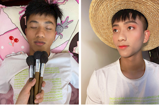 Phan Văn Đức ngoan ngoãn làm mẫu cho vợ tập make-up