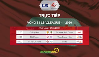 Trực tiếp vòng 5 V.League 2020 hôm nay 17/6 (Link xem VTV6, VTV5)