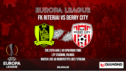 Nhận định bóng đá Riteriai vs Derry City 23h00 ngày 25/8 (Europa League 2020/21)