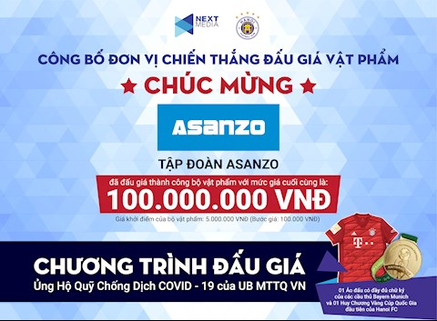 Tập đoàn Asanzo chiến thắng trong chương trình đấu giá Áo đấu và Huy chương vàng ủng hộ phòng, chống dịch Covid-19