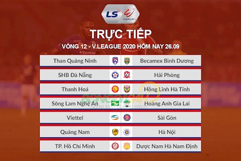 Trực tiếp vòng 12 V.League hôm nay 26/9/2020 (Link xem Full HD)