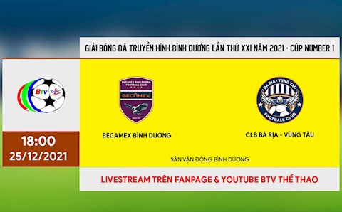 Trực tiếp bóng đá Bình Dương vs Bà Rịa Vũng Tàu 18h00 hôm nay 25/12 (BTV Cup 2021)