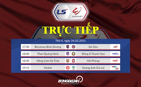 Trực tiếp V.League chiều tối nay 24/3/2021 (Link xem VTV6, VTV5, BDTV)