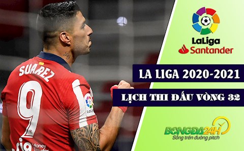 Lịch thi đấu bóng đá La Liga 2020/2021 vòng 32 cuối tuần này (24-27/4)