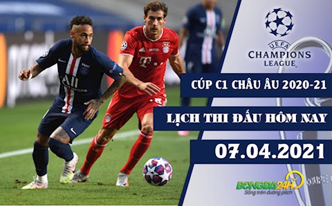 Lịch thi đấu Cúp C1/Champions League 2020/21 hôm nay 7/4