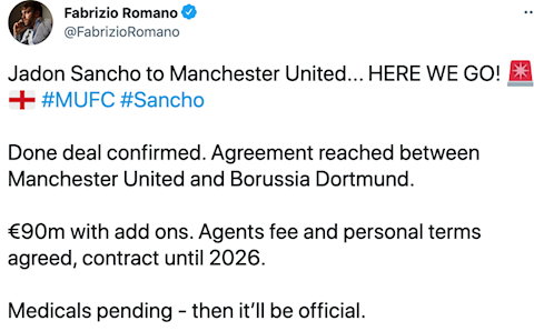 Điểm tin bóng đá sáng 1/7: Thương vụ Sancho đã ‘Here we go’