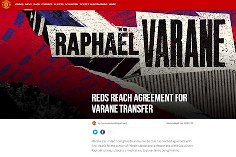 CHÍNH THỨC: MU đã mua thành công trung vệ Varane từ Real Madrid