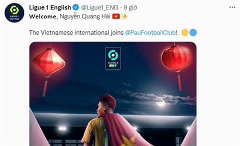 Trang twitter của Ligue 1 chào mừng Quang Hải tới Pháp