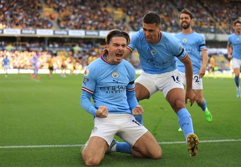 Jack Grealish hạnh phúc sau bàn thắng vào lưới Wolves
