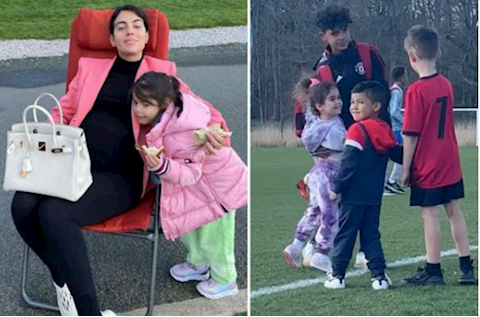 Sắp sinh, Georgina Rodriguez vẫn tới sân cổ vũ cho cậu cả nhà Ronaldo