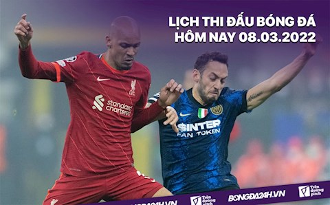 Lịch thi đấu bóng đá hôm nay 8/3: Liverpool vs Inter Milan