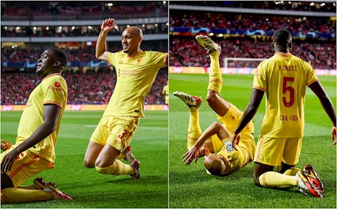 Fabinho gặp tai nạn khi ăn mừng bàn thắng cùng Liverpool