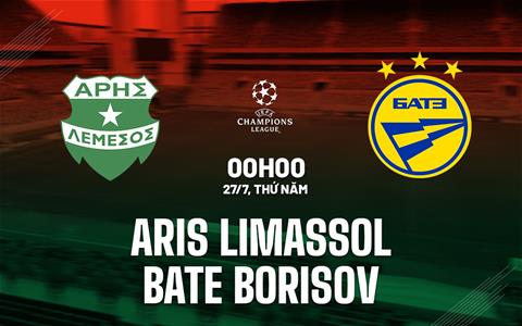 Nhận định Aris Limassol vs BATE Borisov 0h00 ngày 27/7 (Champions League 2023/24)