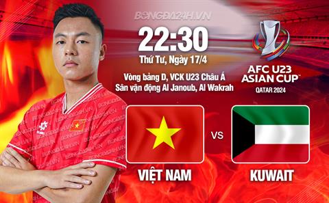 Trực tiếp bóng đá U23 Việt Nam vs U23 Kuwait 22h30 ngày 17/4 (U23 châu Á 2024)