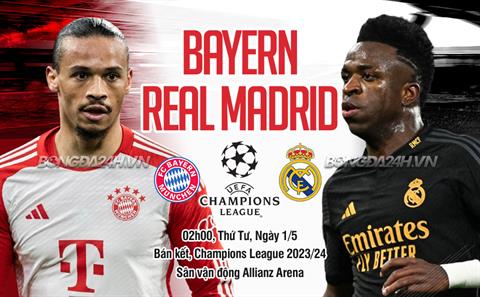 Trực tiếp bóng đá Bayern Munich vs Real Madrid 2h00 ngày 1/5 (Champions League 2023/24)