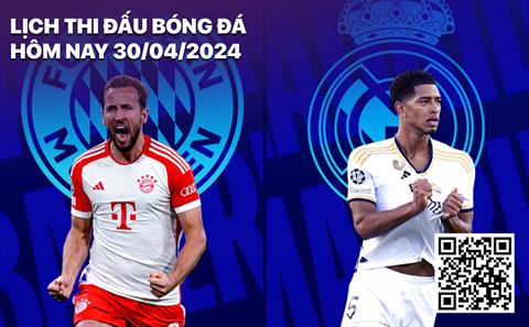 Lịch thi đấu, trực tiếp bóng đá hôm nay 30/4/2024: Bayern - Real Madrid