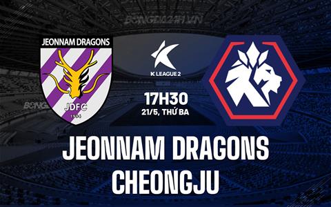 Nhận định Jeonnam Dragons vs Cheongju 17h30 ngày 21/5 (Hạng 2 Hàn Quốc 2024)
