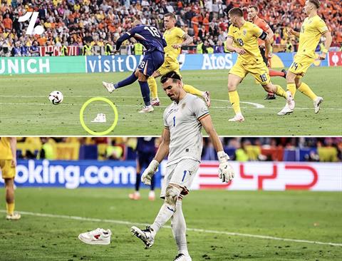 CĐV ném giày về phía thủ môn của Romania  trước khi ĐT Hà Lan ghi bàn thứ ba