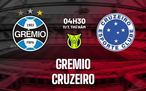 Nhận định bóng đá Gremio vs Cruzeiro 4h30 ngày 11/7 (VĐQG Brazil 2024)