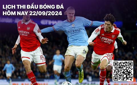 Lịch thi đấu bóng đá hôm nay 22/9/2024: Man City - Arsenal