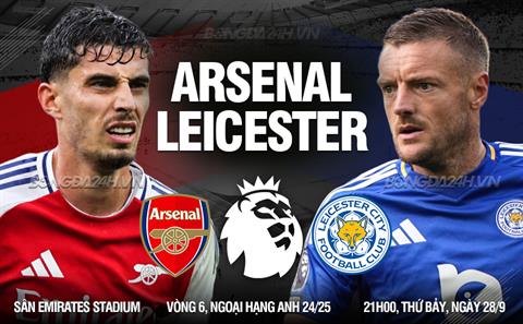 Trực tiếp bóng đá Arsenal vs Leicester 21h00 ngày 28/9 (Ngoại hạng Anh 2024/25)